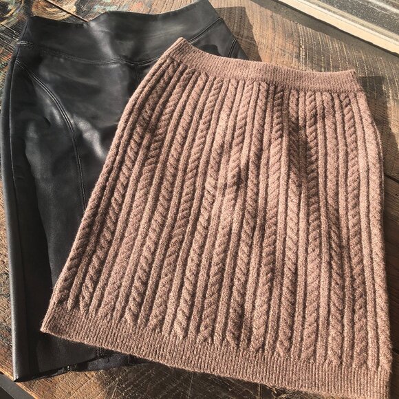 Two Express Pencil Skirts- Black Leather and Brown Wool blend - Picture 1 of 3